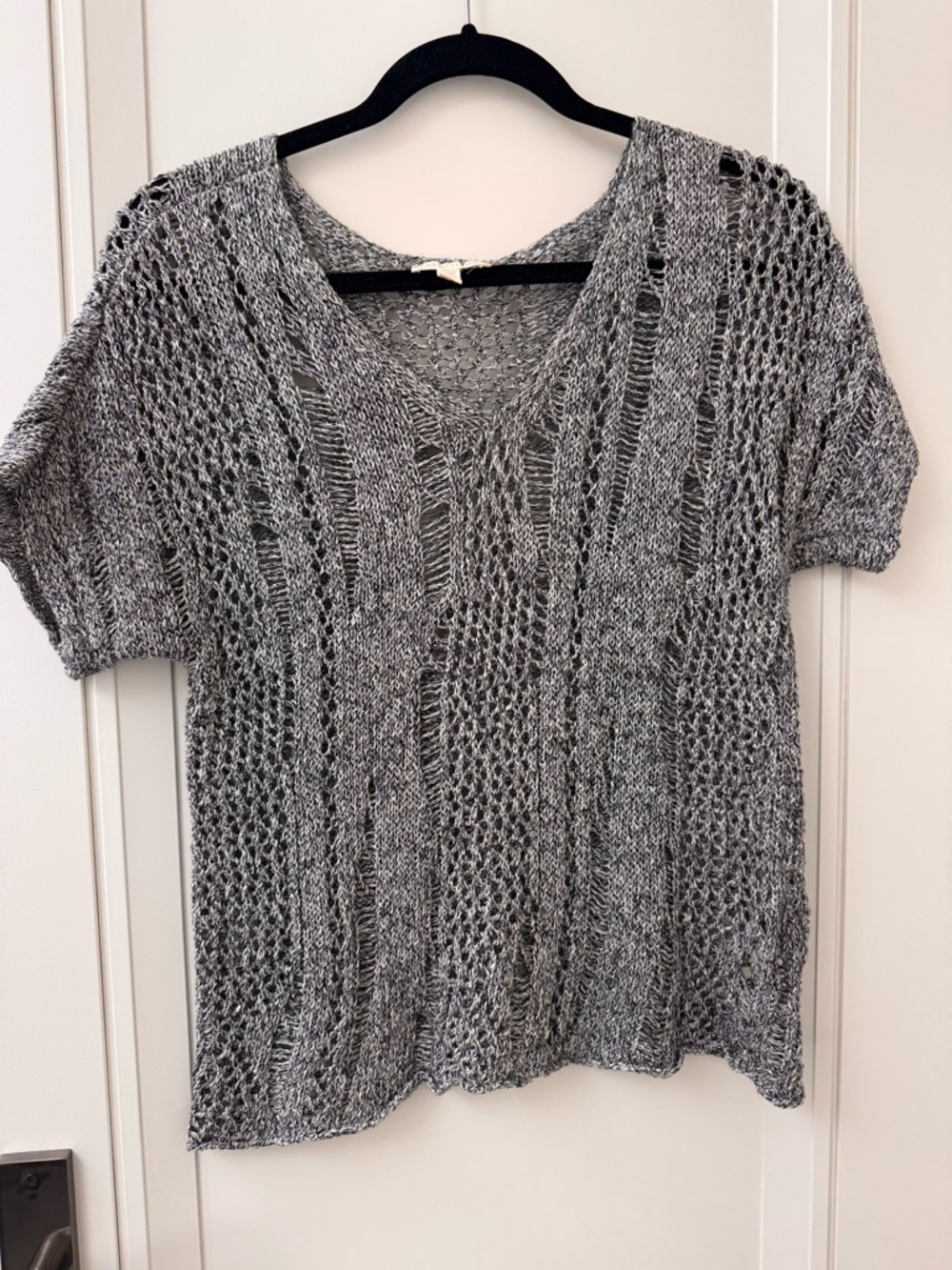 Eileen Fisher Gray Open Knit V-Neck Sweater